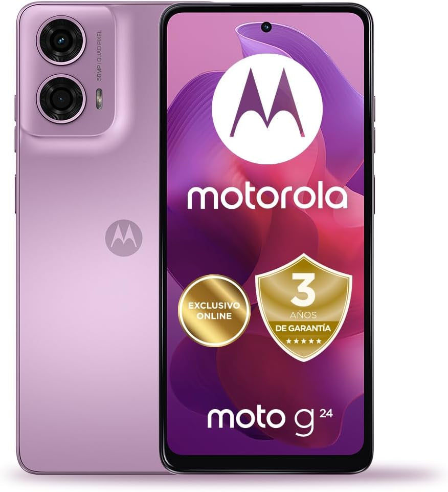 Motorola Moto G24, 4/128, España, Pantalla HD+ 6,56" Y 90 Hz, Cámara Dual 50 MP + 2MP, Dolby Atmos, Android 14, Batería 5000 Mah Con Turbopower 15W, Dual SIM, Incluye Funda Y Cargador